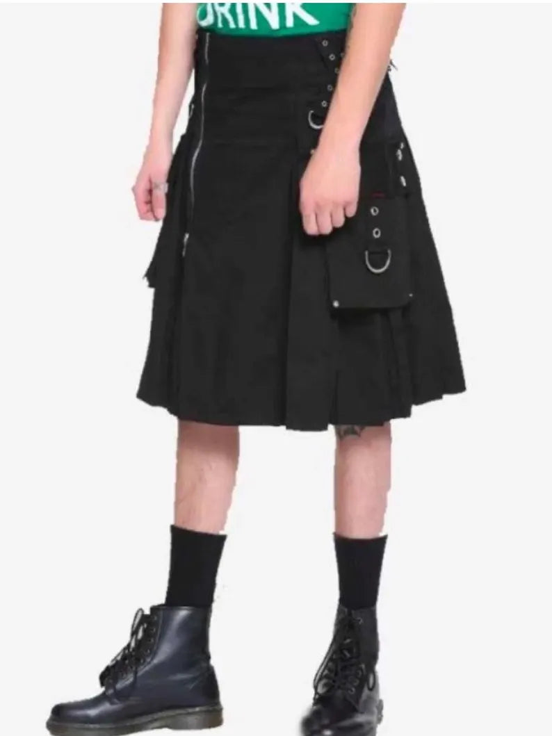 Scottish Black Tripp Utility Handmade Kilt For Men’s
