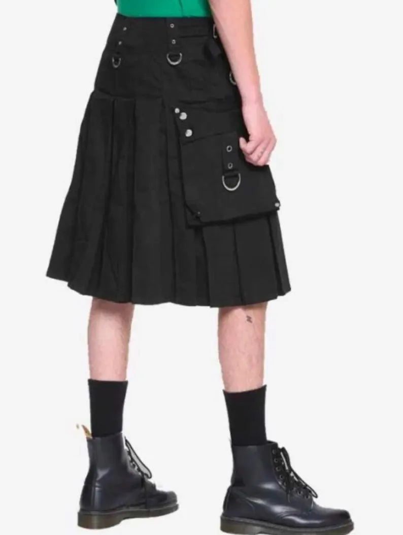 Scottish Black Tripp Utility Handmade Kilt For Men’s