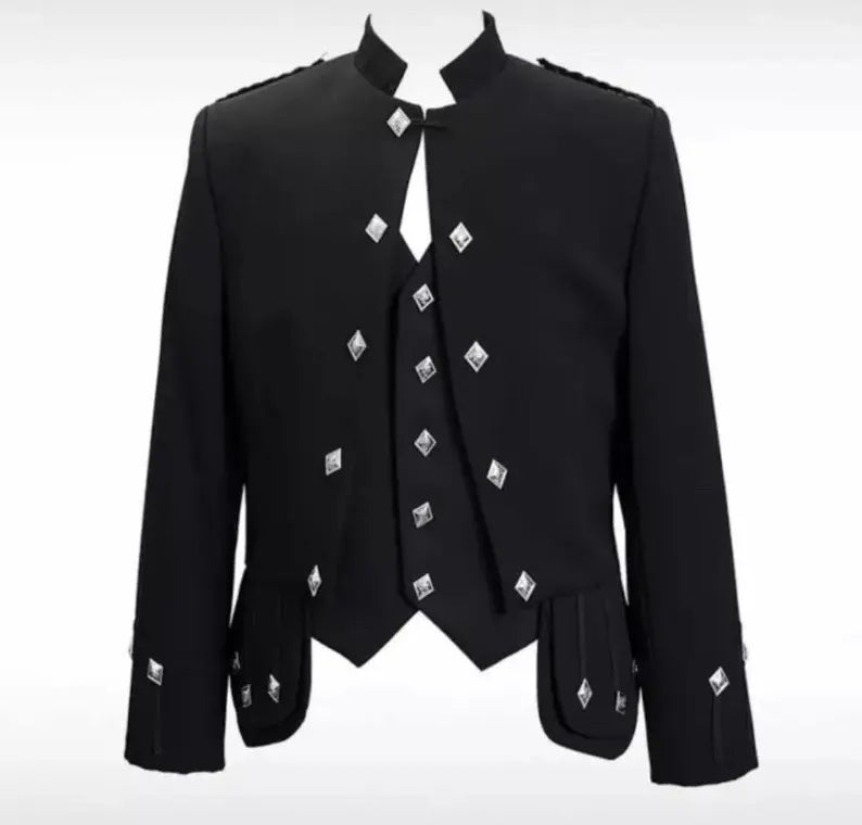 Scottish Men’s Blend Wool Double Military Tunic Sherrifmuir Kilt Jacket & Vest