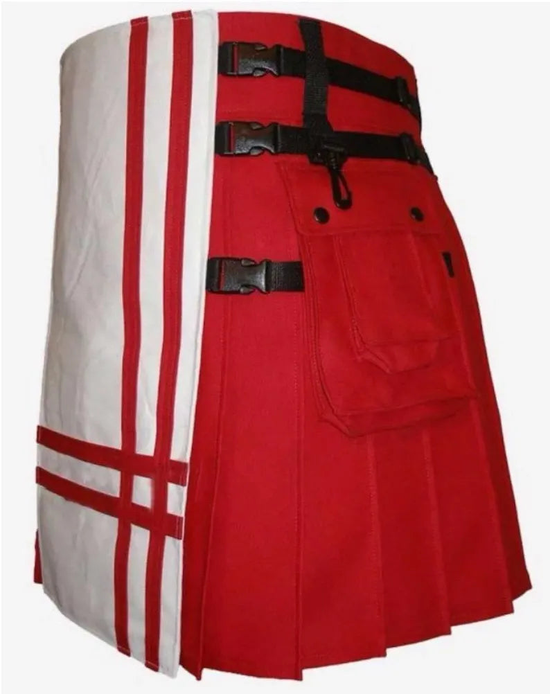 Scottish Double Cross Kilt Formt Panel With Red Headed Hike For Men’s