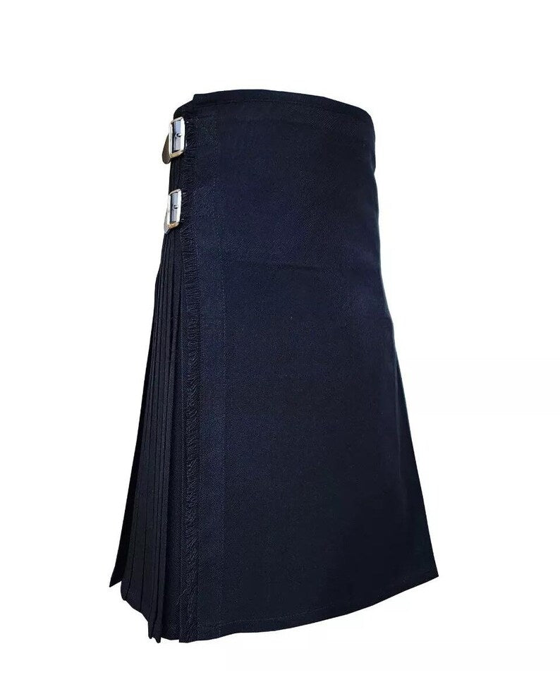 Scottish Solid Black Tartan Kilt For Men Custom Handmade Traditional 8 Yard kilts