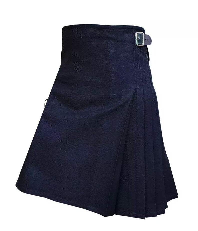Scottish Solid Black Tartan Kilt For Men Custom Handmade Traditional 8 Yard kilts