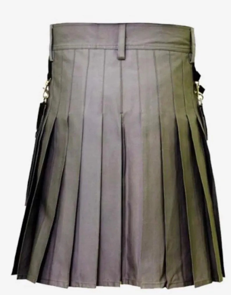 Scottish Custom Gray Utility Kilt With Aporn For Men’s