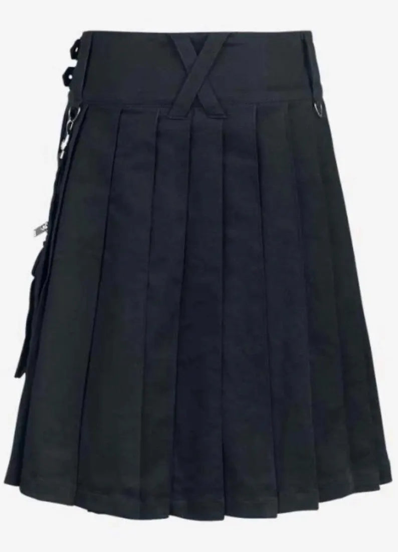 Scottish Calle Black Grunge Gothic Utility Kilt For Men’s