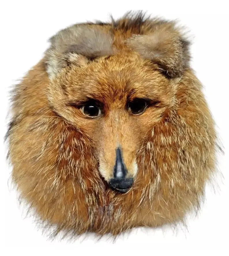 Full Mask Brown Fox Head Sporran With Real Leather Back and Chain Belt