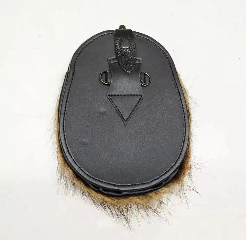 Brown Vegan Kilt Sporran 100% Synthetic Fur And Vegan Leather