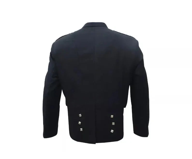 Scottish Men’s Black Prince Charlie Jacket With WaistCoat Wedding Kilt Jacket