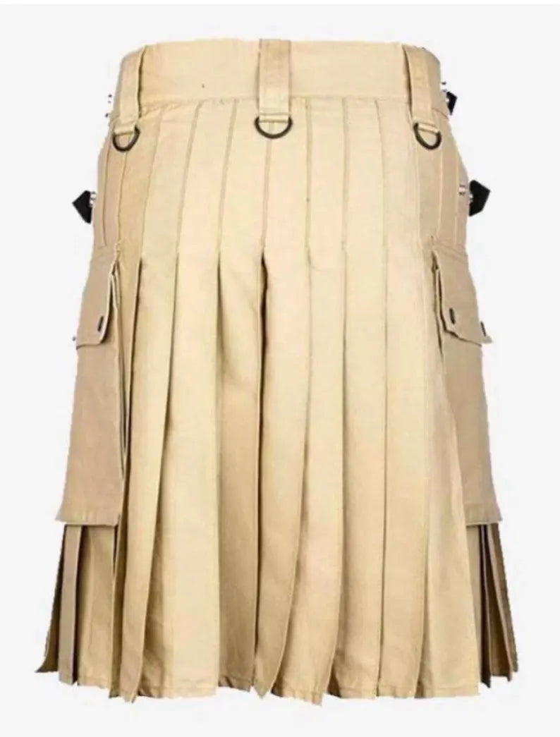 Khaki Utility Kilt: Scottish Style Cotton Kilt for Men