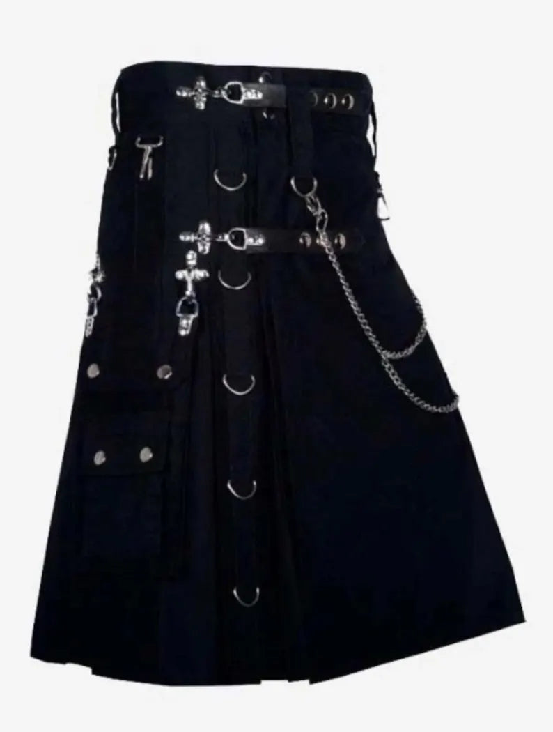 Scottish Steampunk Gothic Utility Fashion Kilt For Men’s