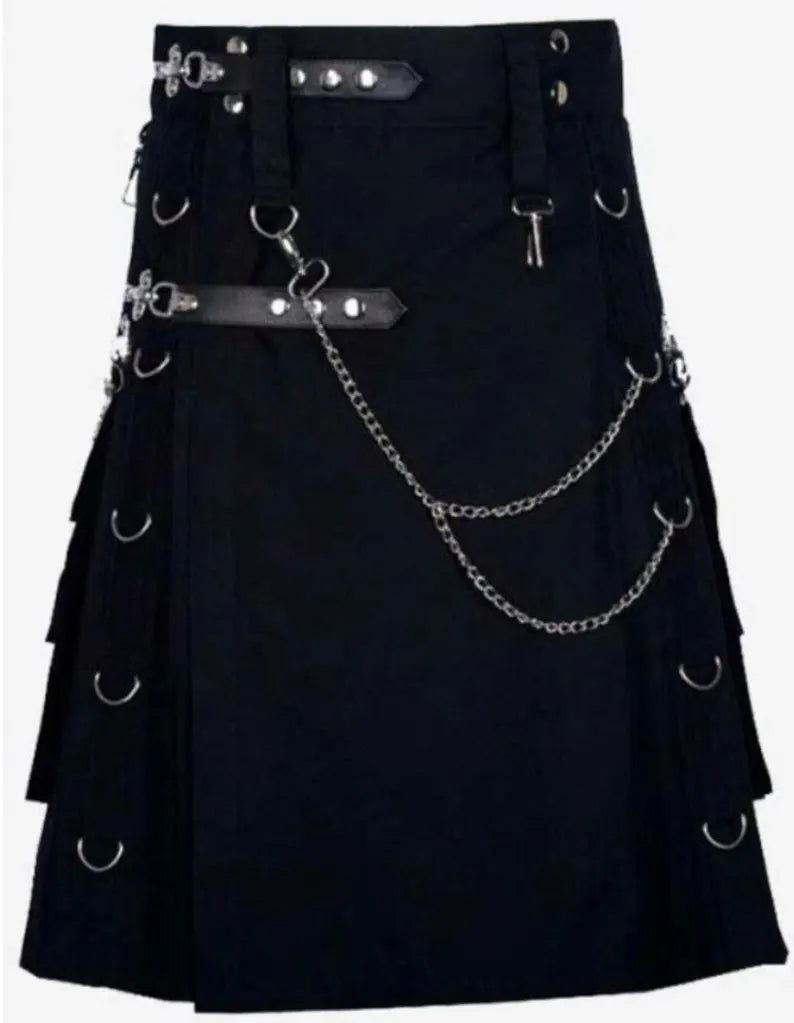 Scottish Steampunk Gothic Utility Fashion Kilt For Men’s