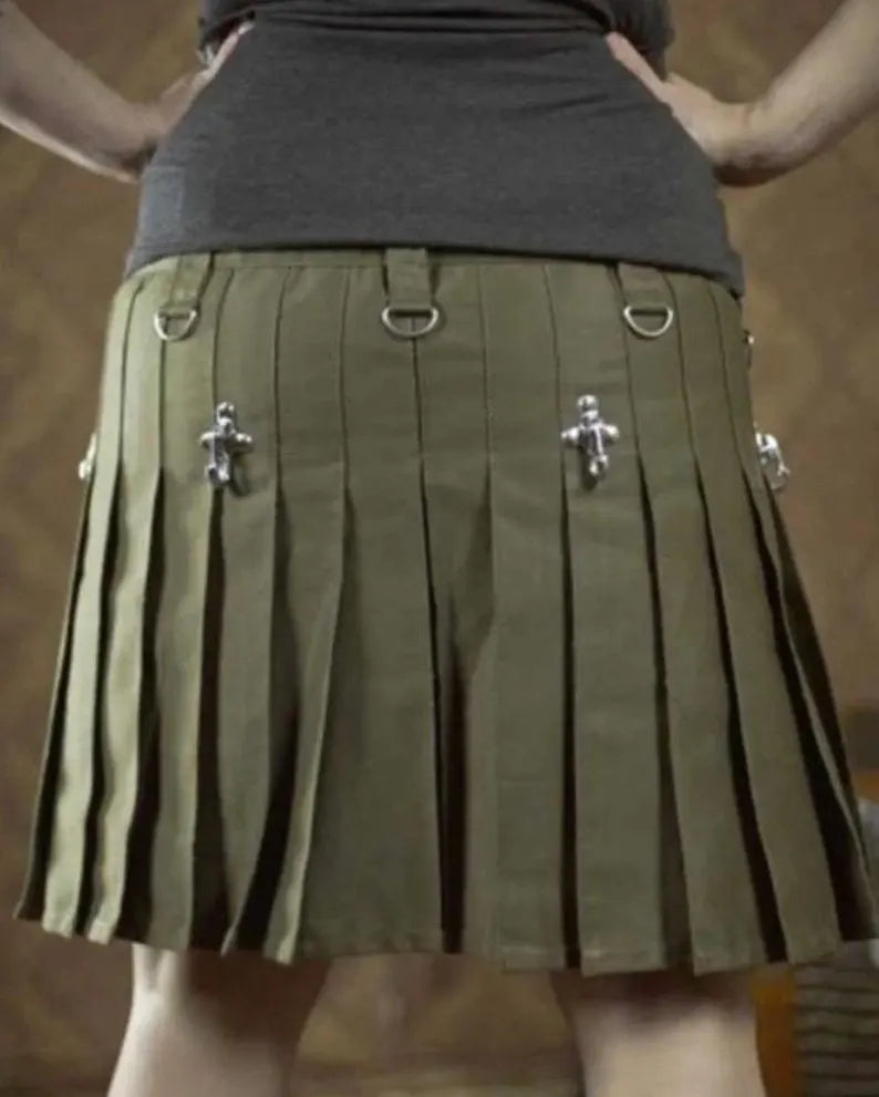 Scottish Women’s Green Olive Kilt Modern Cotton Fabric