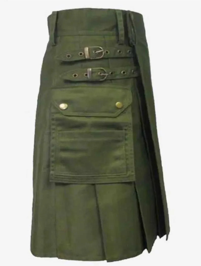 Scottish Olive Green Utility Kilt For Men’s