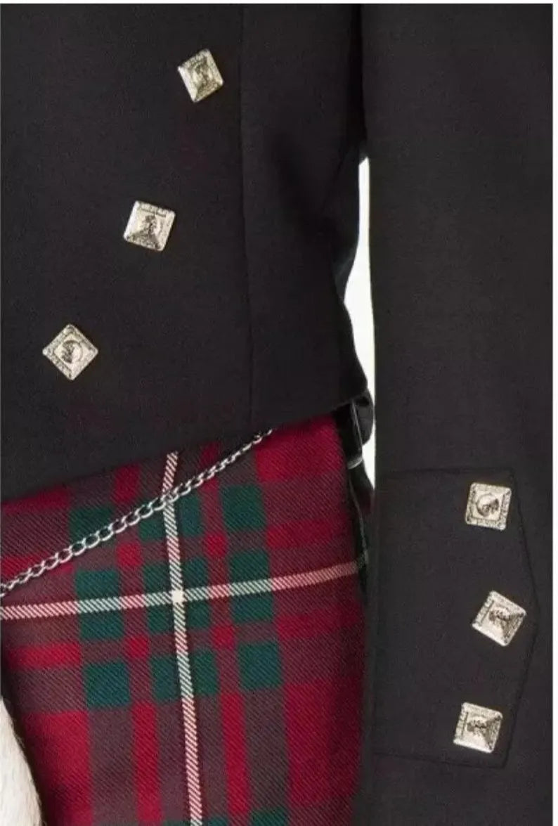 Scottish Men’s Black Argyle Wool Kilt Jacket Vest Waistcoat For Weeding