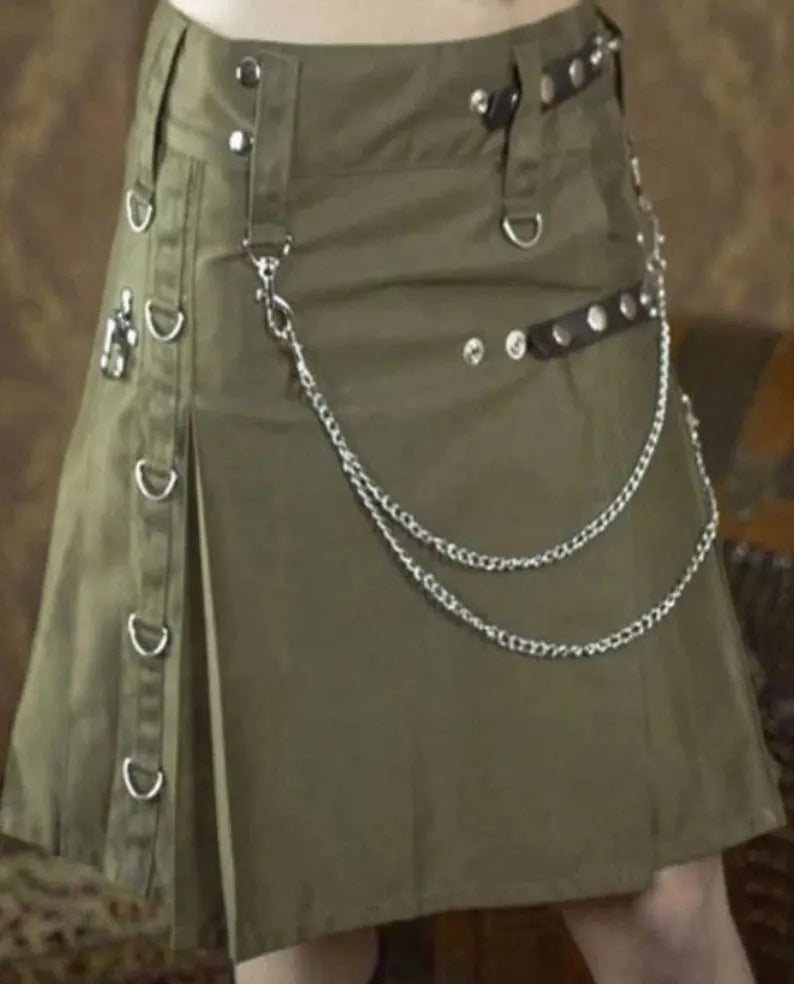 Scottish Women’s Green Olive Kilt Modern Cotton Fabric