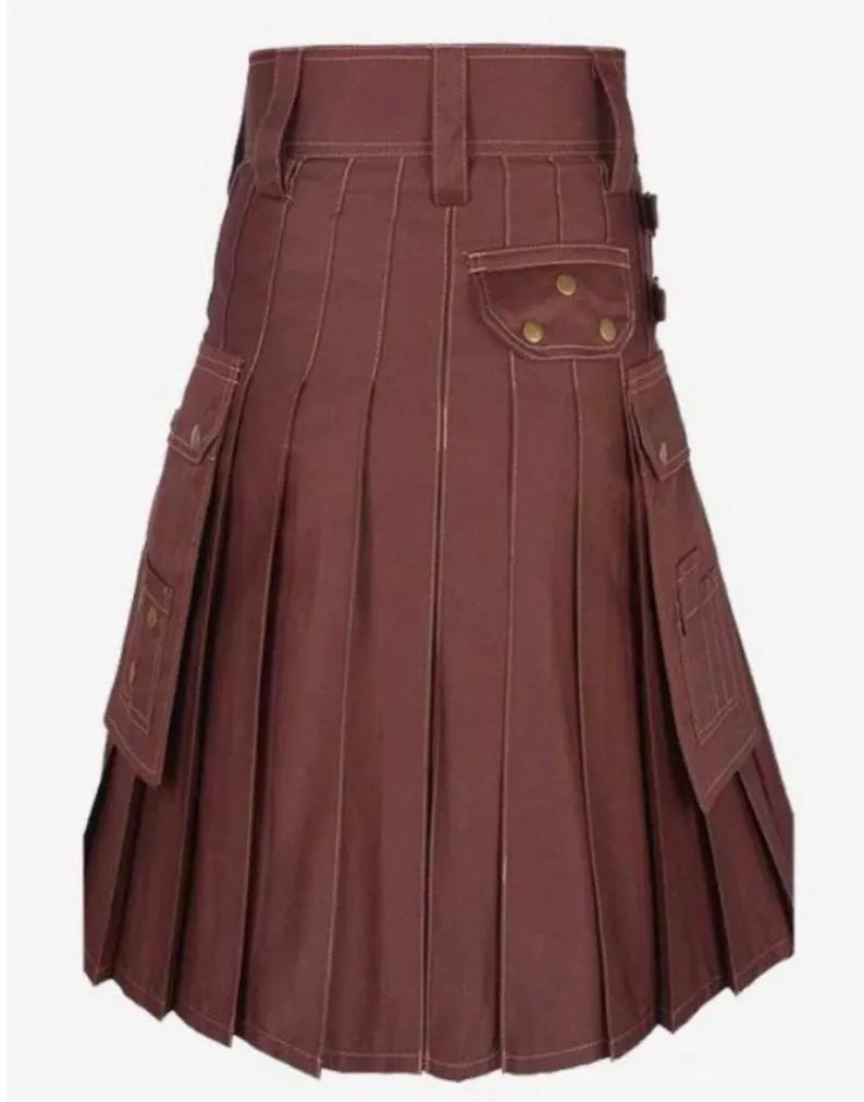 Scottish Brown Cotton Utility Kilt For Men