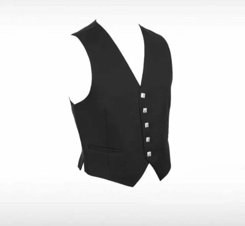 Scottish Black Argyle Kilt With Wool Vest waist coat Jacket For Wedding