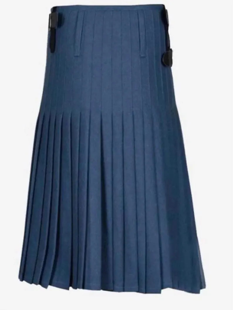 Scottish Premium Blue Cotton Utility Kilt For Men’s