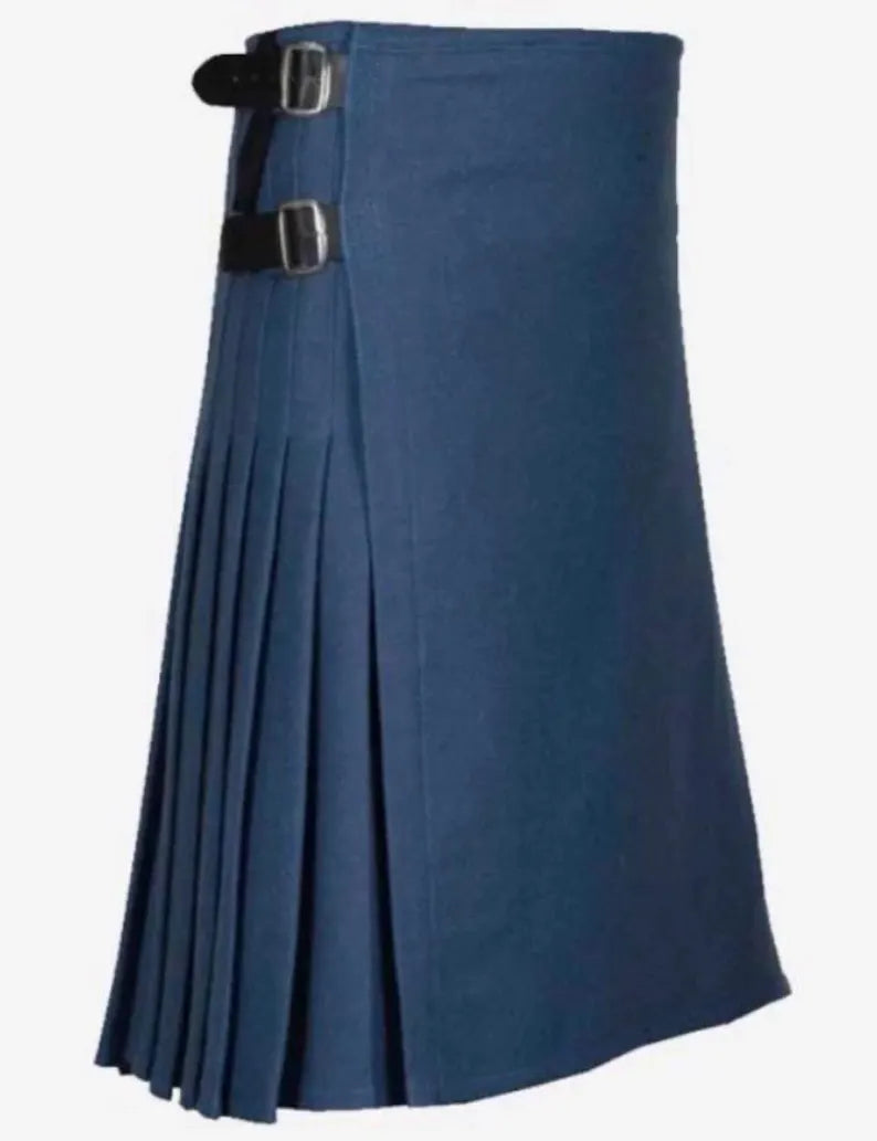 Scottish Premium Blue Cotton Utility Kilt For Men’s