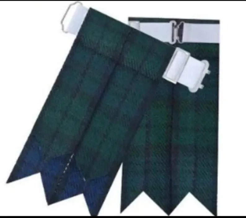 Handmade Black Watch Tartan Kilt Outfit: 8 Yard, Sporran, Belt & Flashes