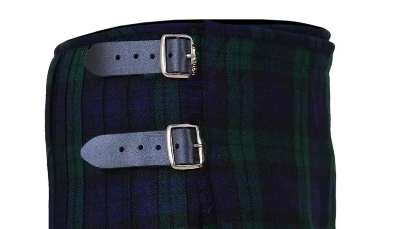 Handmade Black Watch Tartan Kilt Outfit: 8 Yard, Sporran, Belt & Flashes