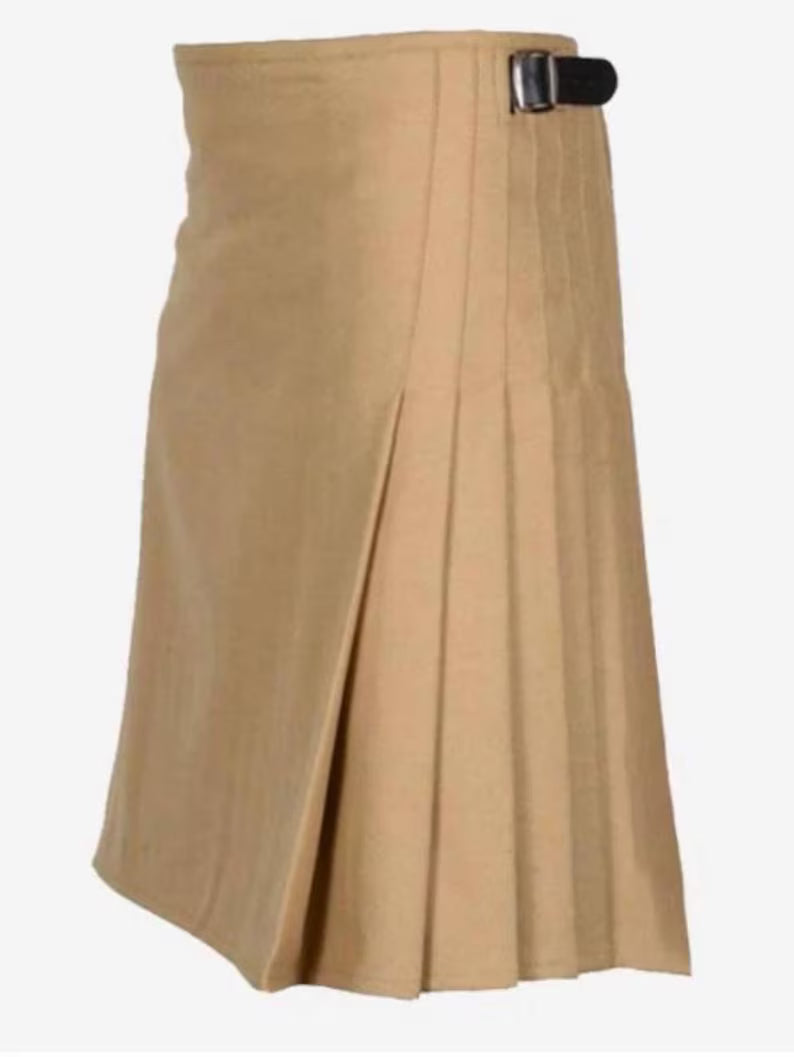 Scottish Luxury Khaki Cotton Kilt For Men’s