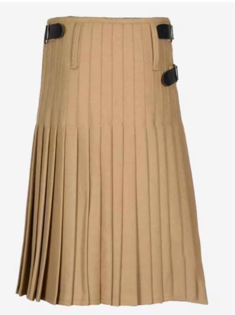 Scottish Luxury Khaki Cotton Kilt For Men’s