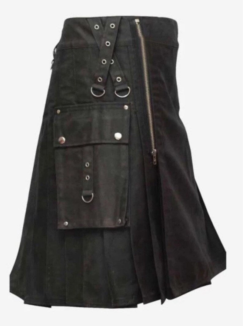 Scottish Gothic Fashion Black Utility Kilt For Men’s