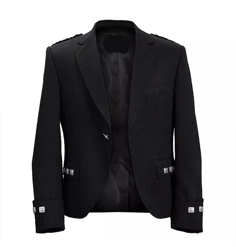 Scottish Men’s Black Argyle Kilt Jacket With Vest