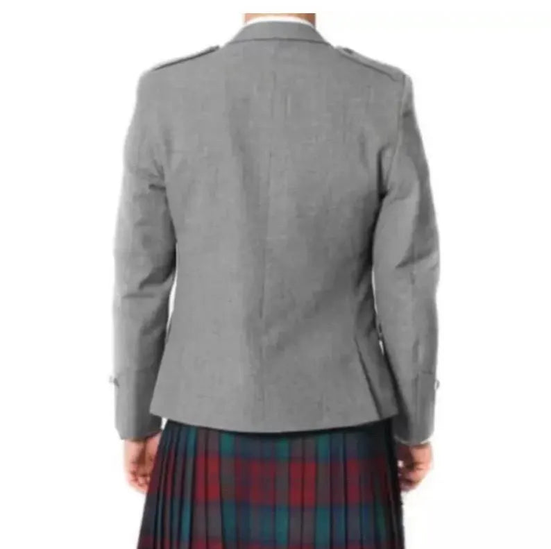 Scottish Men’s Grey Blazer Wool Argyle Kilt Jacket With Vest