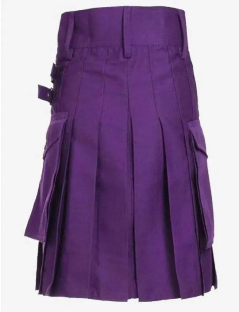 Scottish Purple Utility Kilt With Side pockets For Men’s