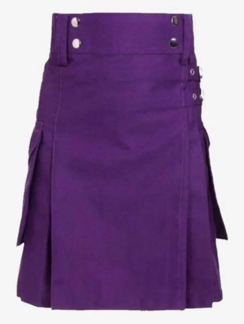 Scottish Purple Utility Kilt With Side pockets For Men’s