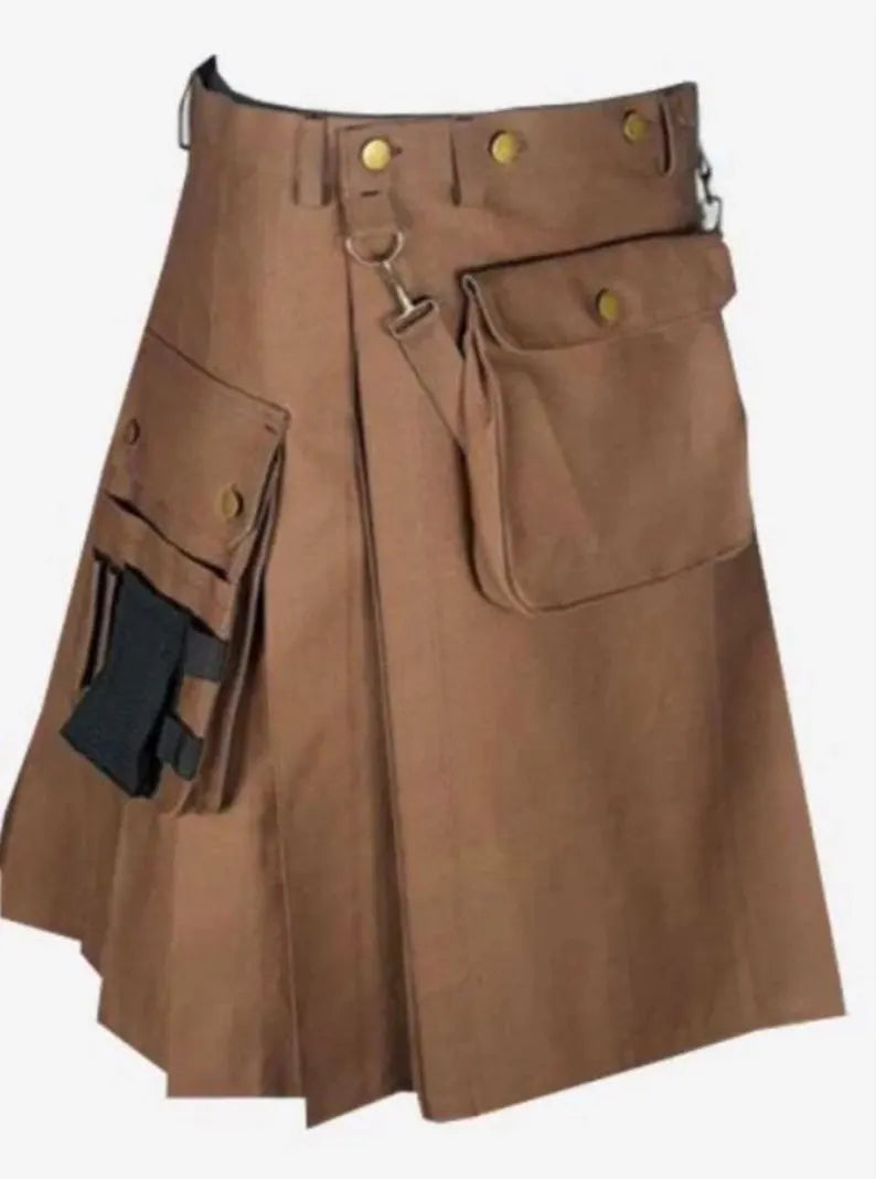 Scottish Brown Deluxe Utility HandMade Kilt For Men’s