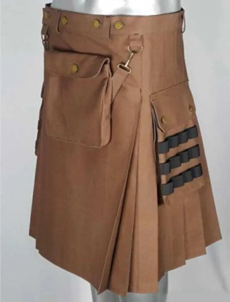 Scottish Brown Deluxe Utility HandMade Kilt For Men’s