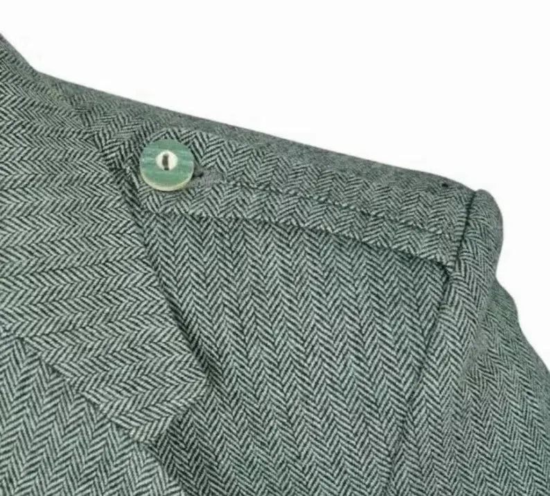 Scottish Men’s Lovat Green Tweed Argyle Kilt With Wool Vest Jacket