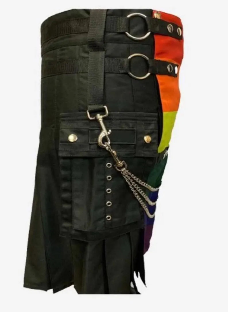 Scottish Rainbow Modern Utility Kilt With Chain For Men’s