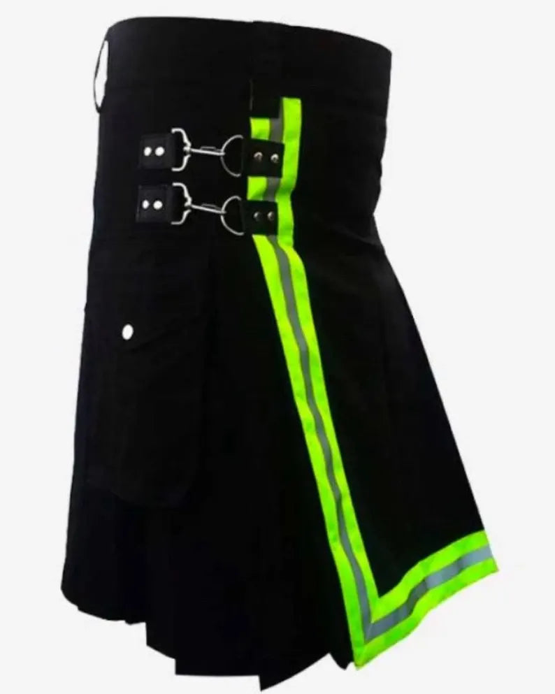 Scottish Black Firefighter Utility Kilt For Men’s