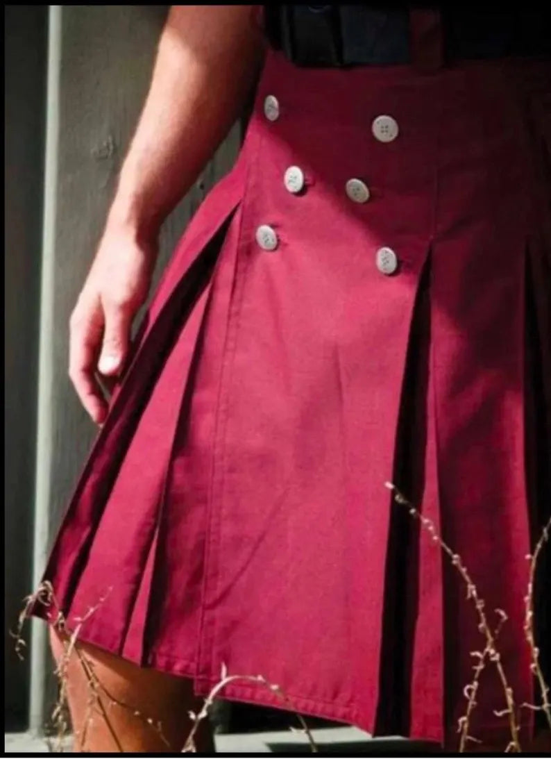 Scottish Maroon Tactical Cargo kilt For Men’s