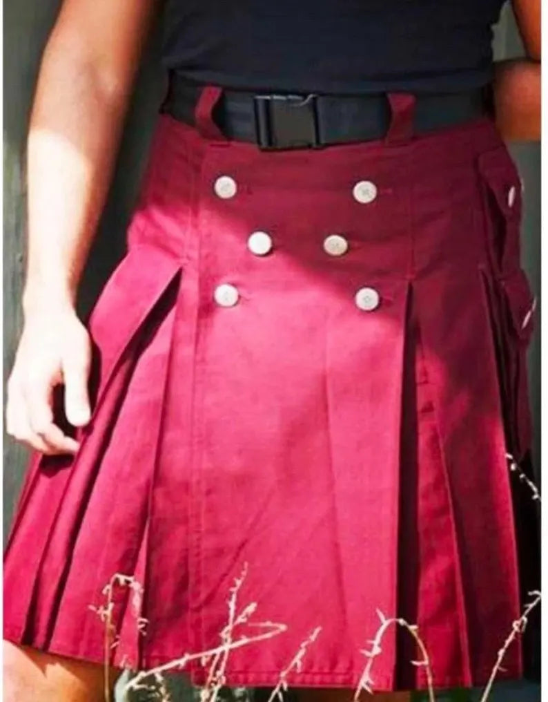 Scottish Maroon Tactical Cargo kilt For Men’s