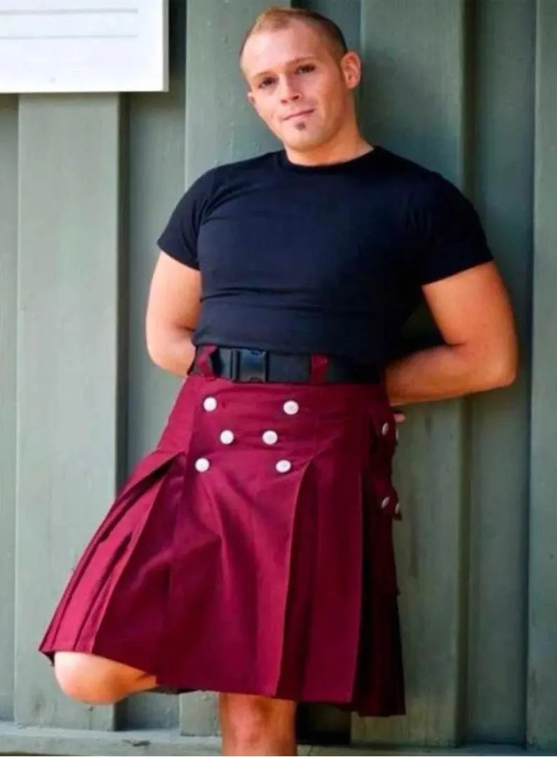 Scottish Maroon Tactical Cargo kilt For Men’s