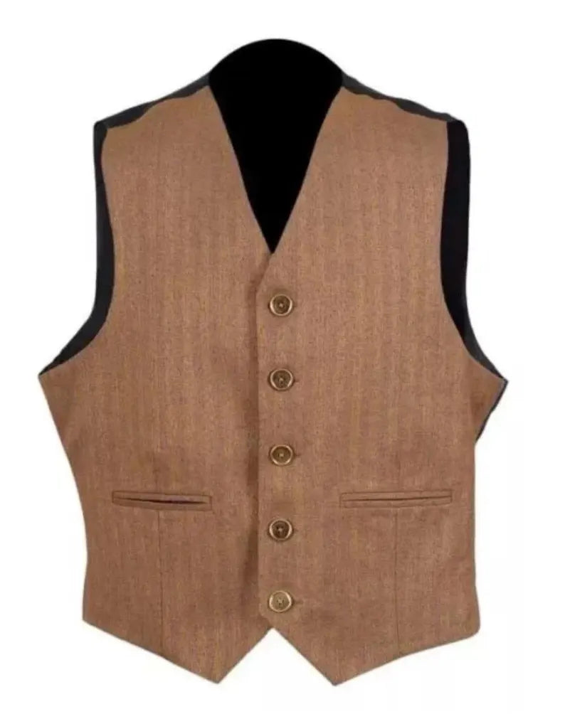 Scottish Men’s Argyle Tweed Beige Colour Coat With Vest Wedding Jacket