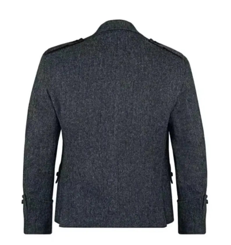 Scottish Men’s Charcoal Grey Blazer Wool Argyle Kilt Jacket