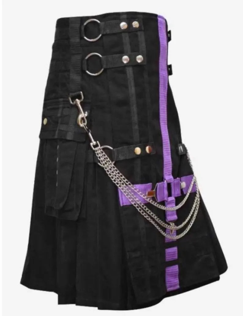 Scottish Men Fashion Black Wedding Modern Utility Kilt For Men