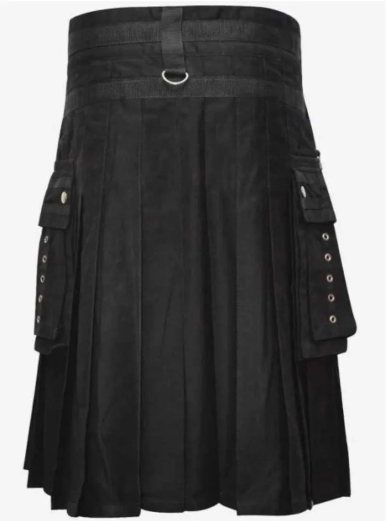 Scottish Men Fashion Black Wedding Modern Utility Kilt For Men