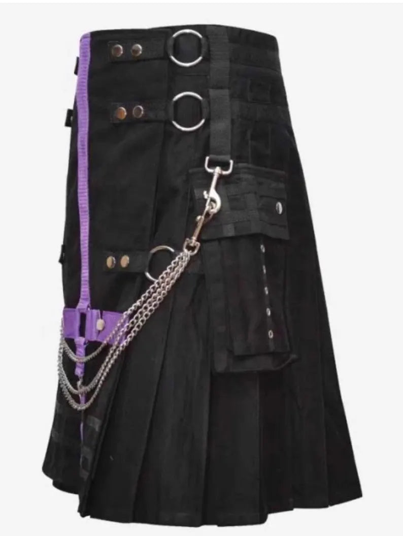 Scottish Men Fashion Black Wedding Modern Utility Kilt For Men