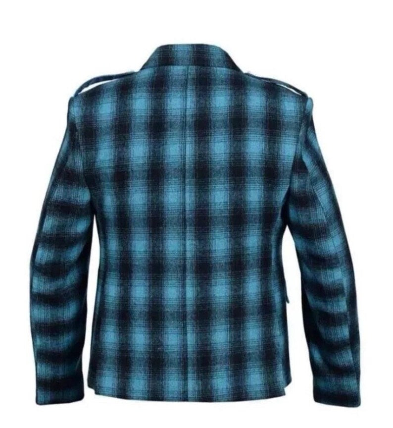 Scottish Men’s Argyle Tweed Blue Colour Coat With Vest Wedding Jacket