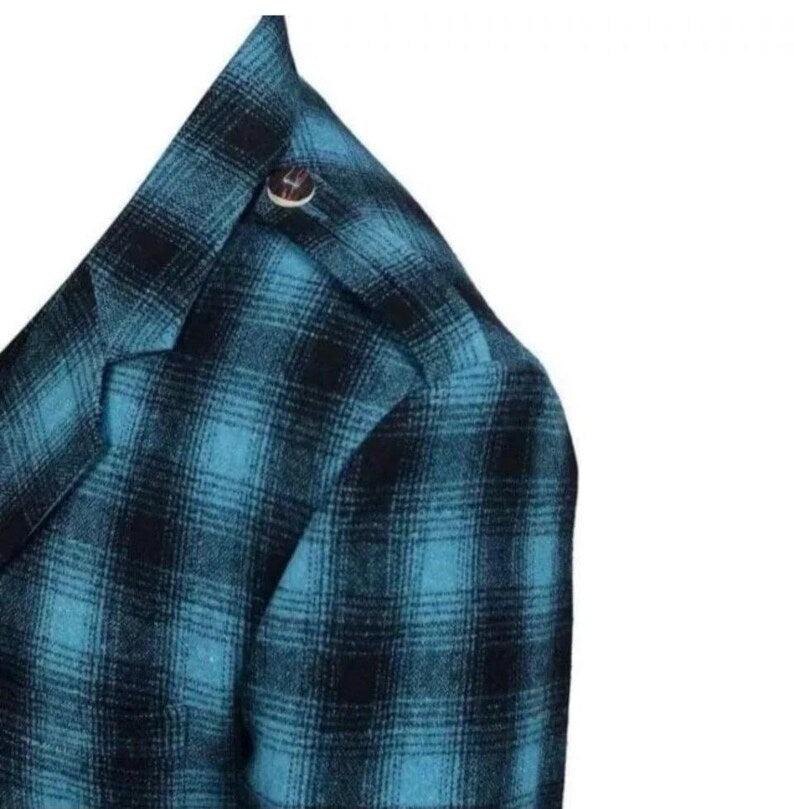 Scottish Men’s Argyle Tweed Blue Colour Coat With Vest Wedding Jacket