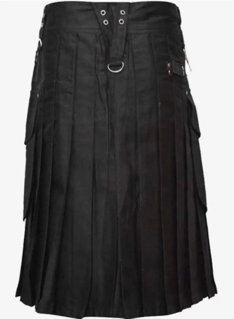 Scottish Black Modern Utility Handmade Kilt For Men’s