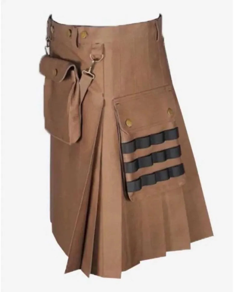 Scottish Brown Deluxe Utility HandMade Kilt For Men’s