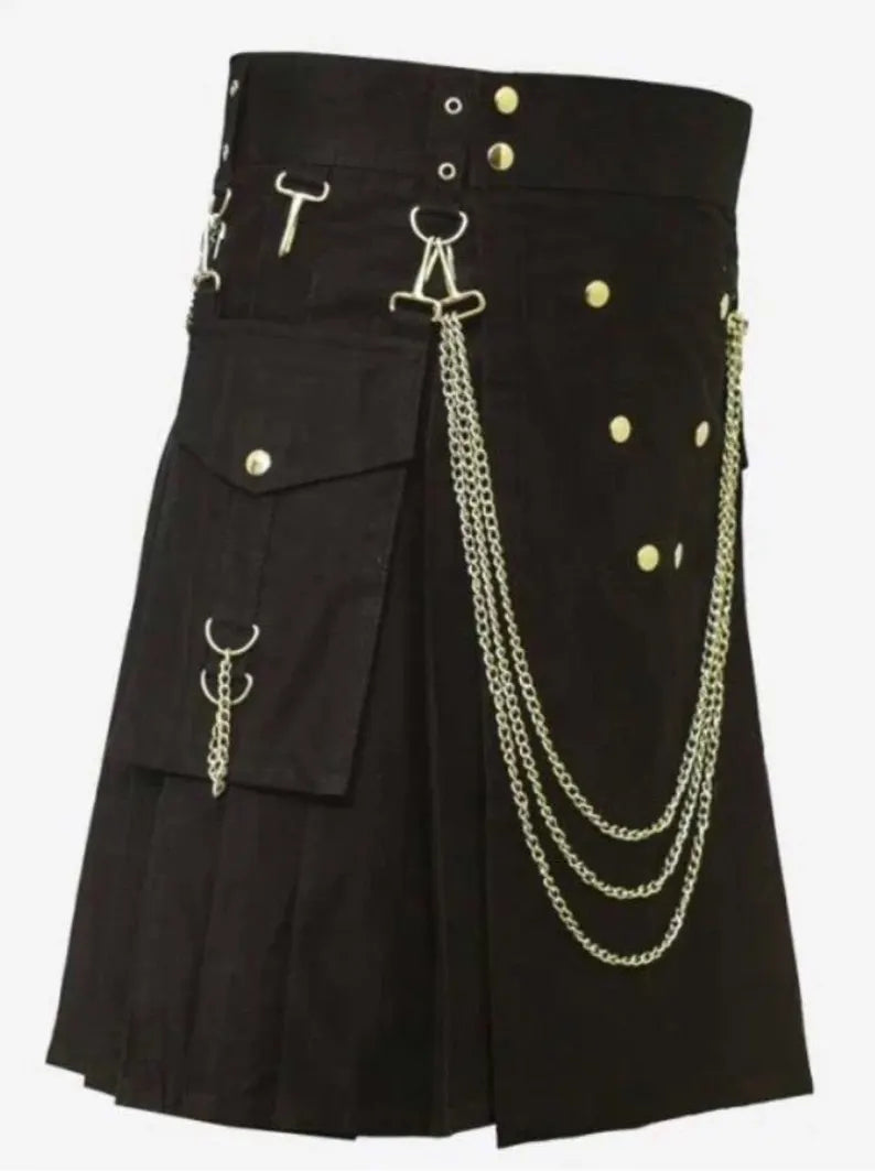 Scottish Black Warrior Modern Utility Kilt With Chairs For Men’s