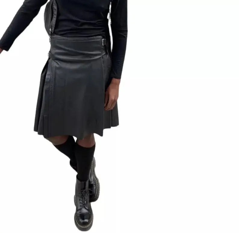 Handmade Black Cow Leather Gladiator Kilt - Men's Scottish Style